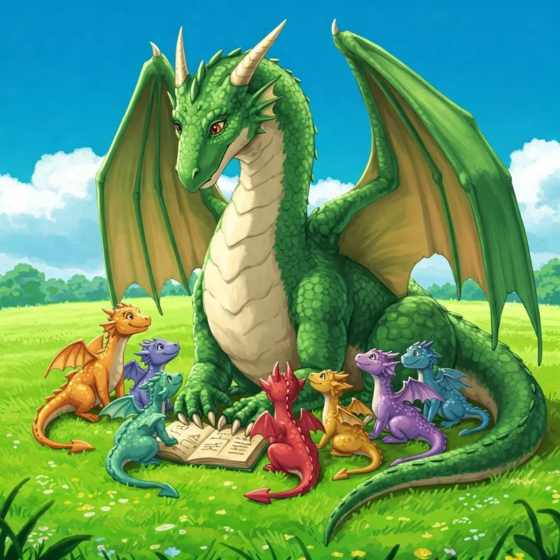 Dragon teaching baby dragons